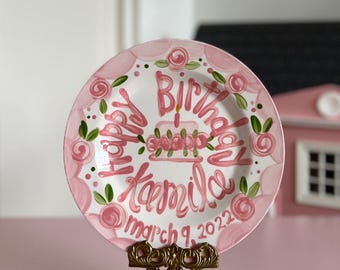 Birthday Plate // Flowers & Scallops Personalized First Birthday Plate Plate, Custom handpainted, Lilly inspired