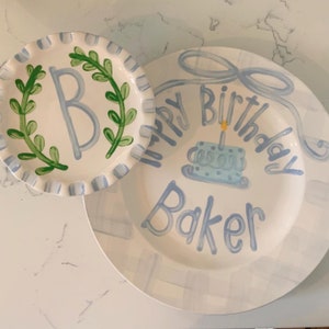 Personalized Cake Stand // boys First Birthday or Smash Cake Stand // grand millennial// preppy // blue white // gingham image 8