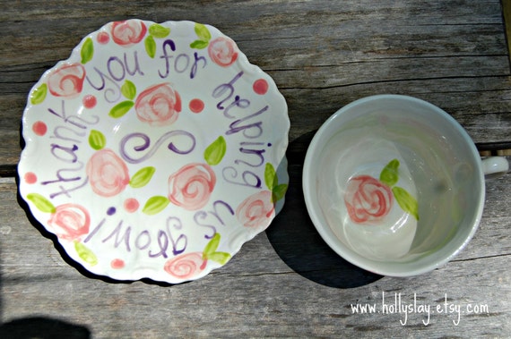 Personalized Tea Cup & Saucer, large size handpainted Il_570xn