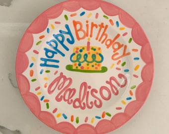 Birthday Plate // Sprinkles, Confetti Scallops Personalized