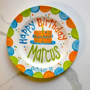 Boys Birthday Plate // Scallops & confetti Personalized First Birthday Plate, Custom handpainted // its your day // birthday cake image 5