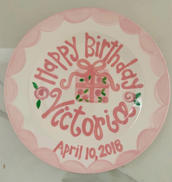 Girls Birthday Plate // Floral Present Personalized First Birthday Plate Plate, Custom handpainted Il_570xn