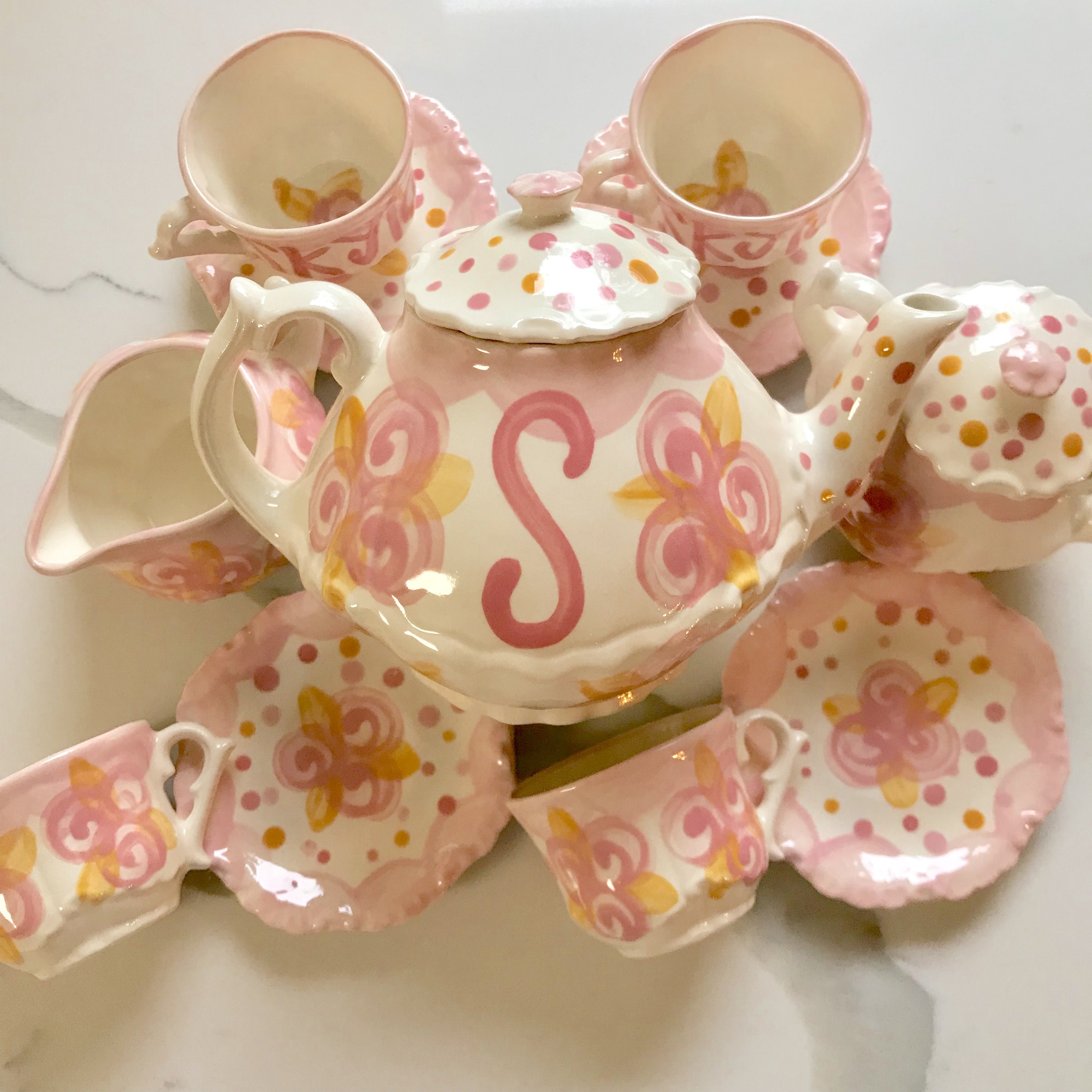Tea set Personalized for Little girls pink and gold // Etsy
