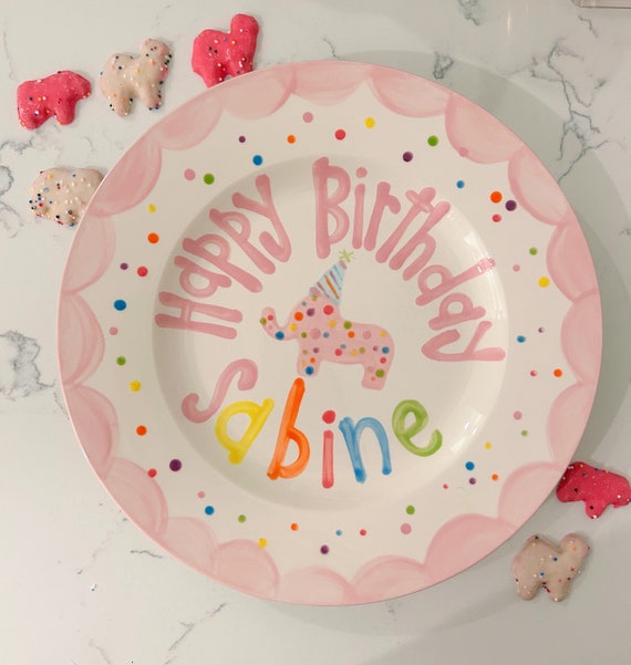 Frosted Animal Cookies sprinkles birthday plate / pink white / first birthday / blue  white / smash cake / 1st birthday / party animal tbbc
