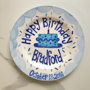 Boys Birthday Plate // Scallops & confetti Personalized First Birthday Plate, Custom handpainted // its your day // birthday cake image 4