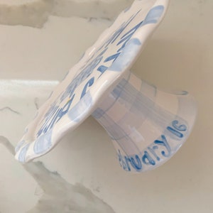 Personalized Cake Stand // boys First Birthday or Smash Cake Stand // grand millennial// preppy // blue white // gingham image 3