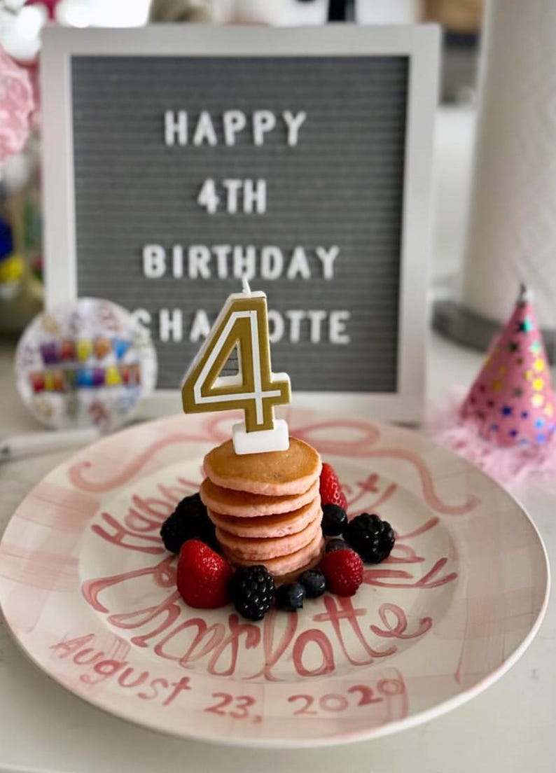 Personalized Birthday Plate, Hand-Painted Ceramic Heirloom bows, gingham and pedestal cake bild 6