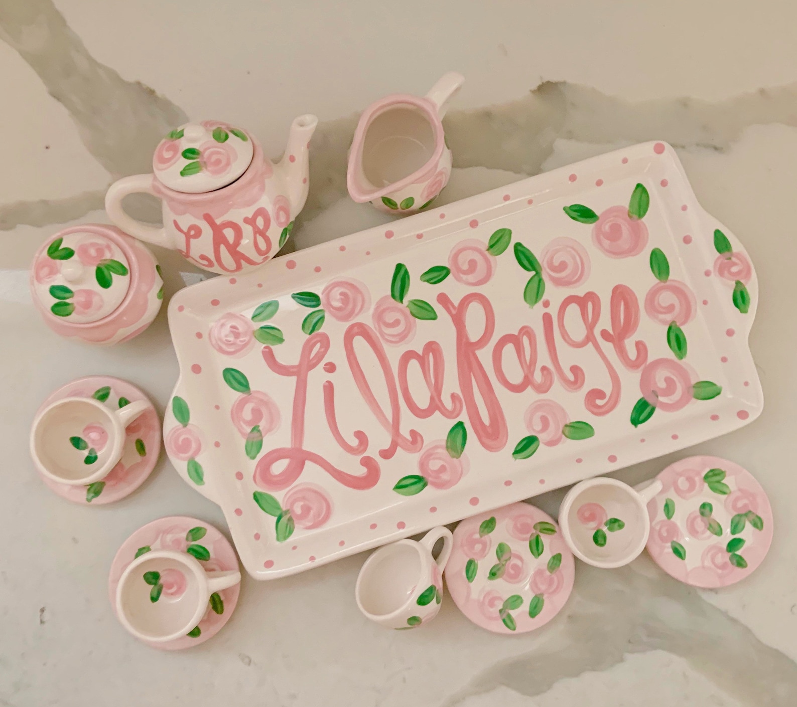 Little girls personalized tea set with tray // Lets have some Etsy