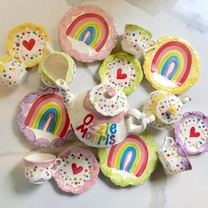 Unicorns & Rainbows Tea set Personalized for Little girls // child's sized Tea Set, Handpainted, Custom, Personalized image 9