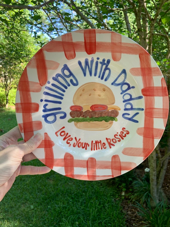 Grilling with Dad / Papa / Grandpa / Fathers Day Gift Platter or plate / bbq cheeseburger / dad grill plate