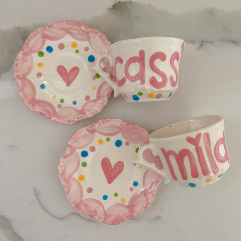 Polka Dots Personalized Child's Sized Handpainted Tea Cup and Saucer, Tea Party Favor image 9