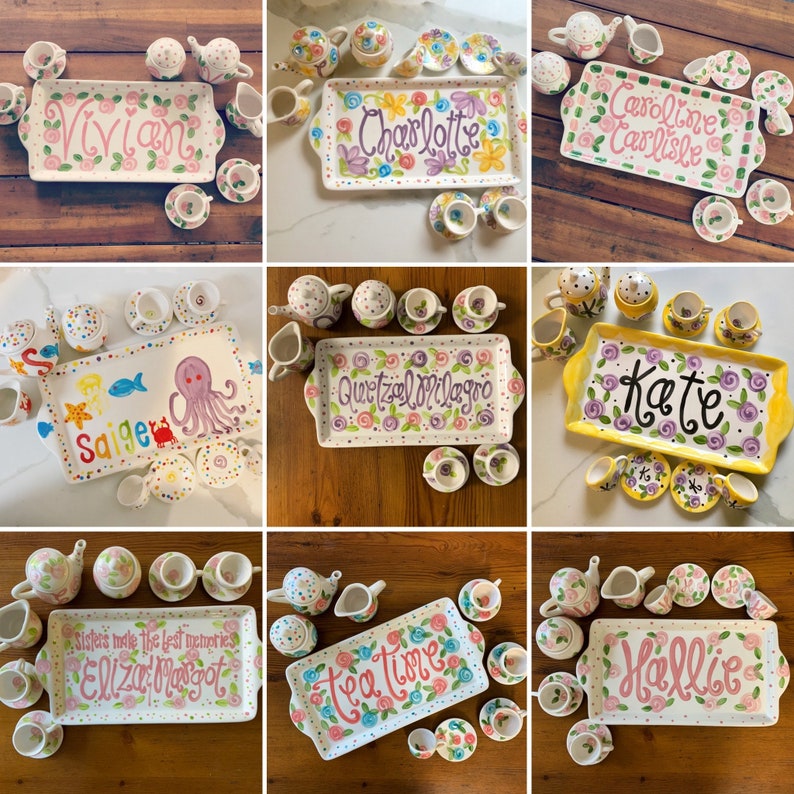 Little girls personalized tea set with tray // Lets have some Etsy