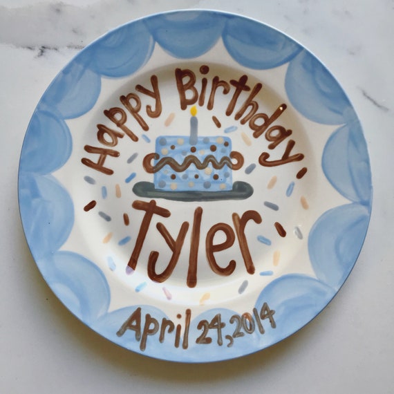 Boys Birthday Plate // Scallops & confetti Personalized First Birthday Plate, Custom handpainted // it’s your day // birthday cake Il_570xn