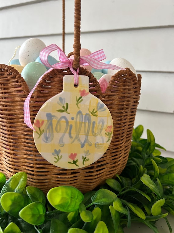 Personalized Yellow Easter Basket Tags Heirloom Handmade Ceramic | New Style | Exclusively on Etsy