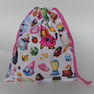 Shopkins Drawstring Bag, children crayons bag, kids storage bag, birthday goody bags, reusable fabric bag, gift bags image 1