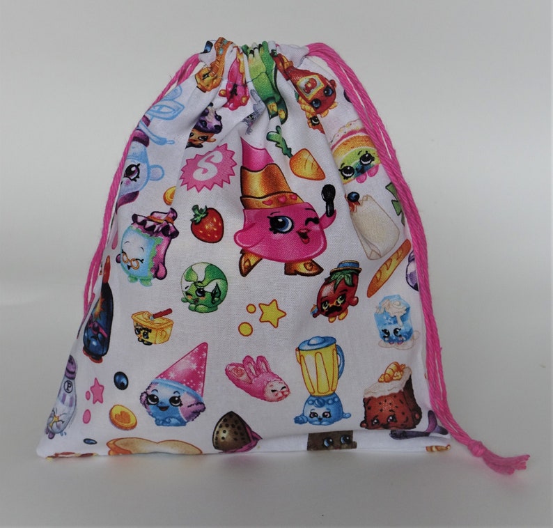 Shopkins Drawstring Bag, children crayons bag, kids storage bag, birthday goody bags, reusable fabric bag, gift bags image 1