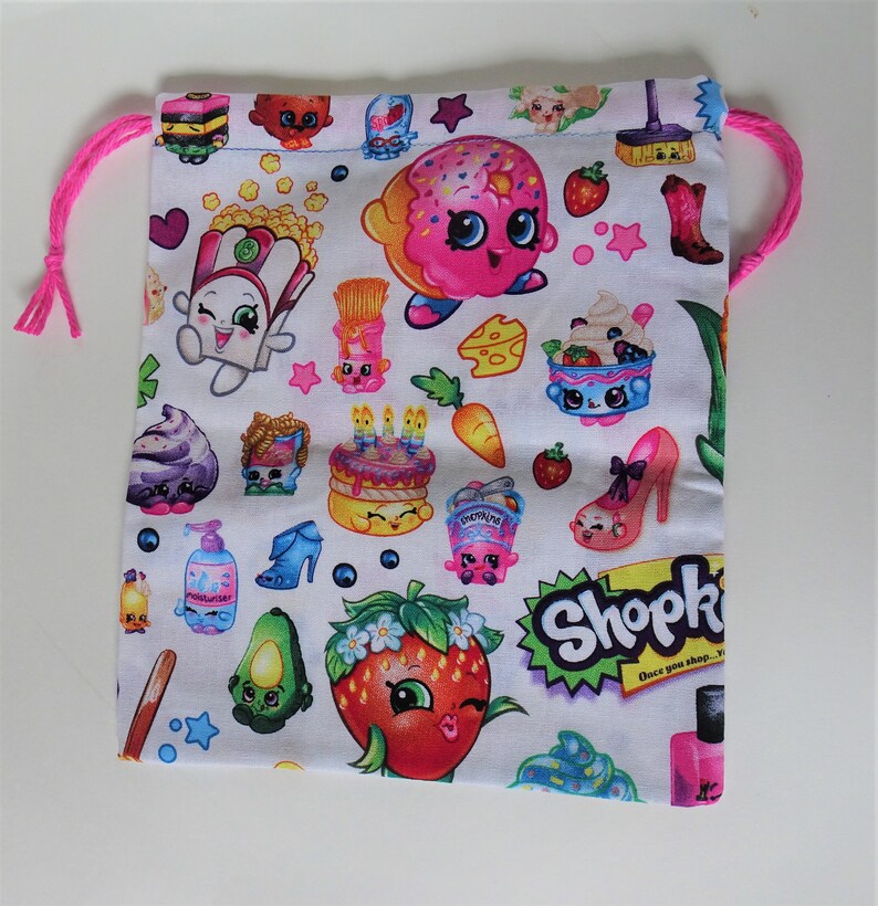 Shopkins Drawstring Bag, children crayons bag, kids storage bag, birthday goody bags, reusable fabric bag, gift bags image 2