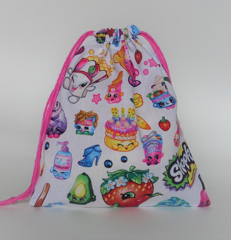 Shopkins Drawstring Bag, children crayons bag, kids storage bag, birthday goody bags, reusable fabric bag, gift bags image 3