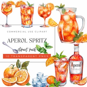 Clipart Aperol Spritz, aquarel, commercieel gebruik, transparante achtergrond, png