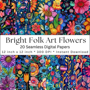 Digitales Papier, Folk Art Blumen Muster, Scrapbooking, Junk Journal, Sofort Download