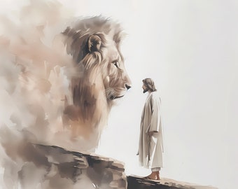 Jesus and Lion of Judah Art Print: Christian Home Decor (Digital Download)