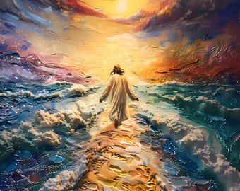 Jesus Walking on Water Print: Christian Bible Verse Art (Digital Download)