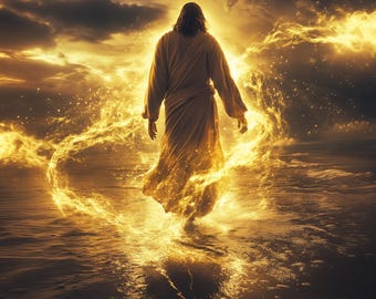 Jesus Walking on Water | Digital Download | Bible Verse Wall Art | Gift Trendy | Living Room Home Decor | Framed Canvas | Christian Print