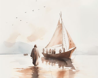 Jesus Walking on Water Print: Bible Verse Wall Art (Digital Download)