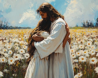 Jesus Hugging Girl Art: Christian Scripture Printable (Digital Download)