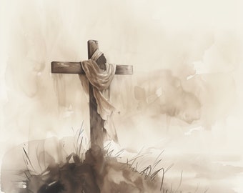 Cross and Shroud Christian Art Print (Digital Download)
