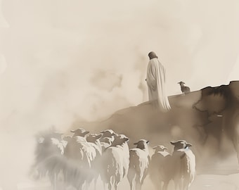 Jesus Leaves the 99 Print: Lost Sheep Christian Art (Digital Download)