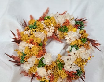 Ghirlanda di fiori secchi, ghirlanda di fiori, ghirlanda di muschio con fiori secchi, decorazione da tavolo, decorazione da parete