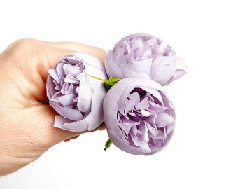 12 Mini Peonies in Light Lavender Purple - Silk Artificial Flowers - ITEM 0933