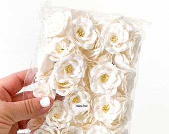 50 White Magnolias made with Mulberry Paper - White Magnolia, White Paper Flowers, Paper Flowers - Artificial Flowers - ITEM 01287