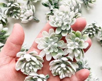 Fake succulents - 10 Flocked Small Succulents in White and Green - Artificial Succulent, Succulents, Artificial Flowers - ITEM 01605