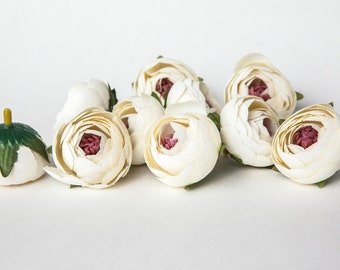 10 Small Vintage Inspired Ranunculus in Ivory - silk artificial flower, millinery flower - ITEM 01077