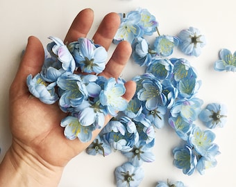 50 Small Cherry Blossoms in Light Blue - Read Description - Artificial Flowers - Blue Blossoms - ITEM 026