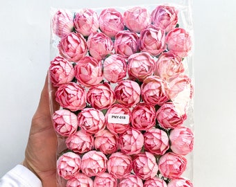 50 Mulberry Paper Ranunculus Buds in Bright Pink and White - Artificial Flowers, Paper Flowers, Paper Ranunculus - ITEM 01718