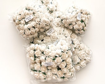 100 Open Rose Mulberry Paper Flowers in Ivory/White - 10-25mm- CHO0SE SIZE - Paper Roses - Ivory Paper Roses,Ivory Roses, Tiny Roses