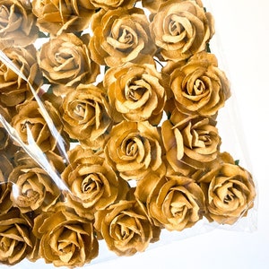 50 Small Wild Roses Mulberry Paper in Old Gold Vintage Mustard 30mm Paper Flowers, Paper Roses, Mulberry Roses Mustard ITEM 01376 image 1