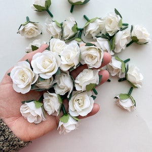 30 Mini Roses in White Ivory - SMALL Artificial Roses, mini roses, Artificial Flowers, Silk Flowers - see description -  ITEM 01229