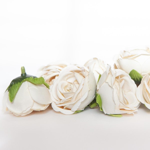 10 Gorgeous Small Roses in Ivory / LIGHT CREAM- Artificial Flowers, Roses, Small Roses - ITEM 0989