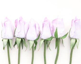 ONE Budded Rose Pick in Lavender Light Purple - Corsage or Boutonniere Supply - Artificial Silk Flowers - ITEM 01335