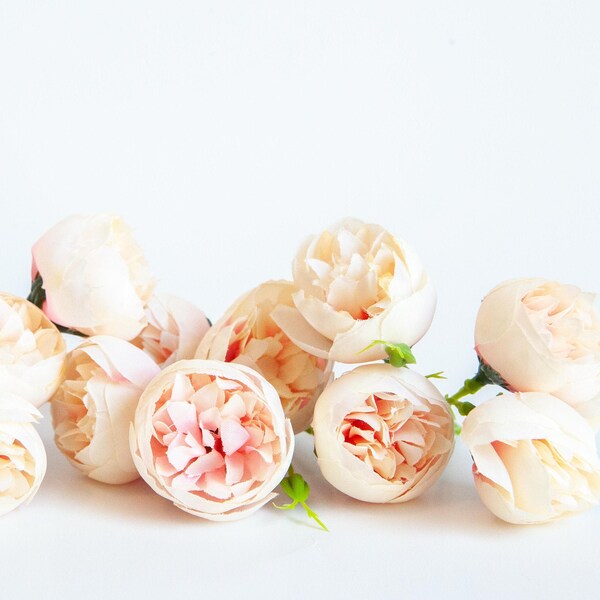 12 Mini Peonies in Pink and Cream - Peony Buds - Artificial Flowers, Fake Flowers, Peony, Peonies, Peony Buds - ITEM 01402