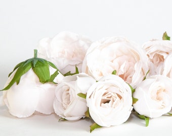 Set of 9 Small to Large Cabbage Roses in Ivory Blush -Flowers, Silk flowers, Artificial Flowers -read description-ITEM 01383