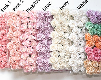 50 Chelsea Roses in Mulberry Paper - CHOOSE COLOR -Artificial Flowers, Paper Flowers, Paper Roses -Pink, White, Ivory, Purple, Spring Mix