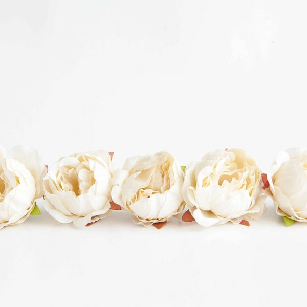 10 Mini Peonies in Ivory White - Silk Artificial Flowers - ITEM 01216