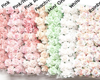 25-50 Wild Roses Mulberry Paper - CHOOSE COLOR - Paper Roses, Wild Roses - Mulberry Paper Roses - Pink, Rainbow, Peach, white, Mint...