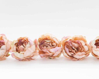 10 Mini Peonies in Accented Antique Pink  - Silk Artificial Flowers - ITEM 01213