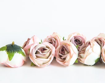 10 Gorgeous Small Roses in IVORY and PINK - Artificial Flowers, Roses, Small Roses - ITEM 0567